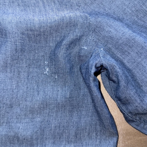 LOFT Blue Chambray Pleated Button Front Henley Popover Tunic Tie Cuffs Sz S - Picture 10 of 15